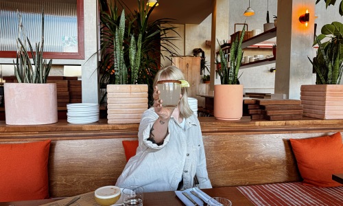 a woman in a restaurant